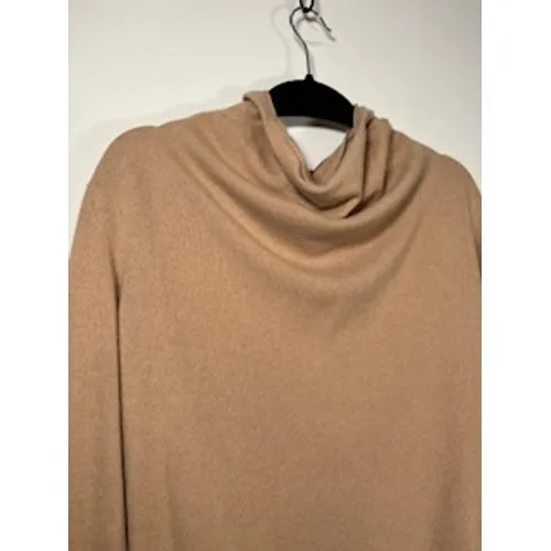 TORY BURCH Cashmere Quarter Zip Sweater S Tan‎ Gold Logo Pull Luxury Knit - Image 10