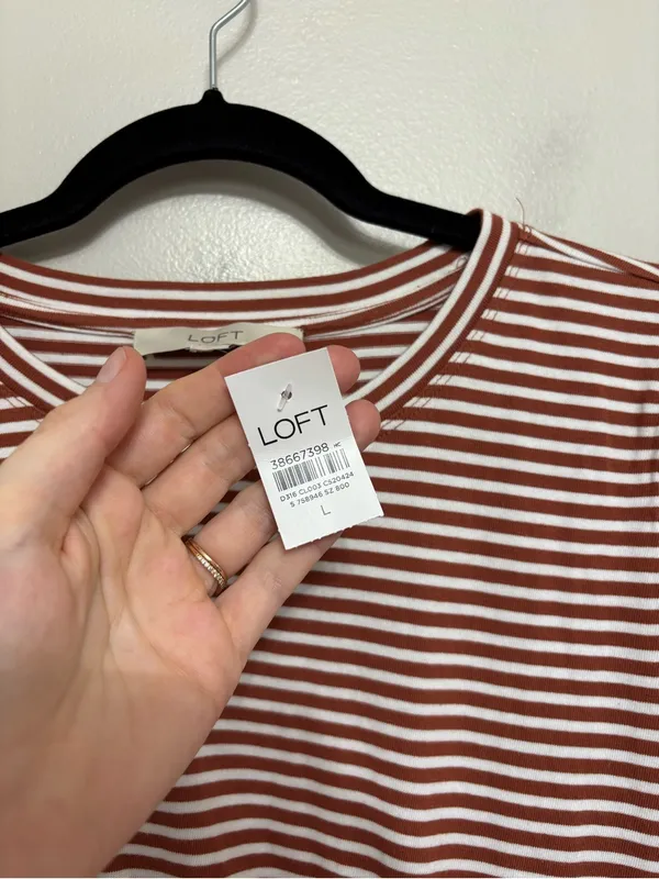 NEW LOFT Striped Twist Midi Dress 100% Cotton Brown and White - Size L - Image 5