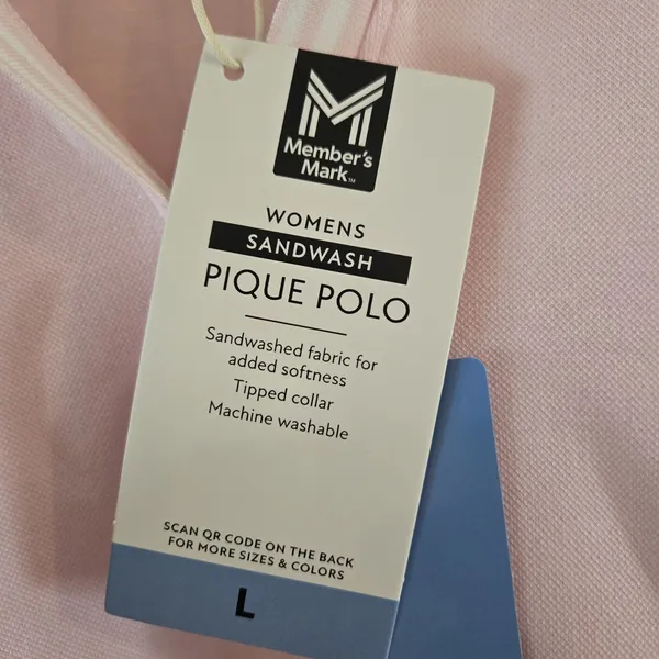 Member's Mark Women's Pique Polo Shirt Large Pink Sandwash Tipped Collar NWT - Image 3
