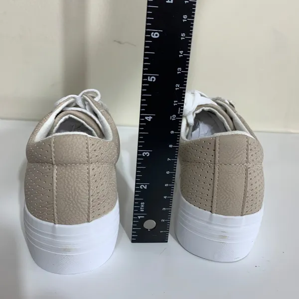 Women's Platform Sneakers Size 7 Beige Faux Leather Lace Up Comfort In Every Ste - Image 5