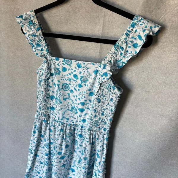 Draper James Ladies Ruffle Sleeve Cotton Dress Size Small Blue Paisely Cottage - Image 5
