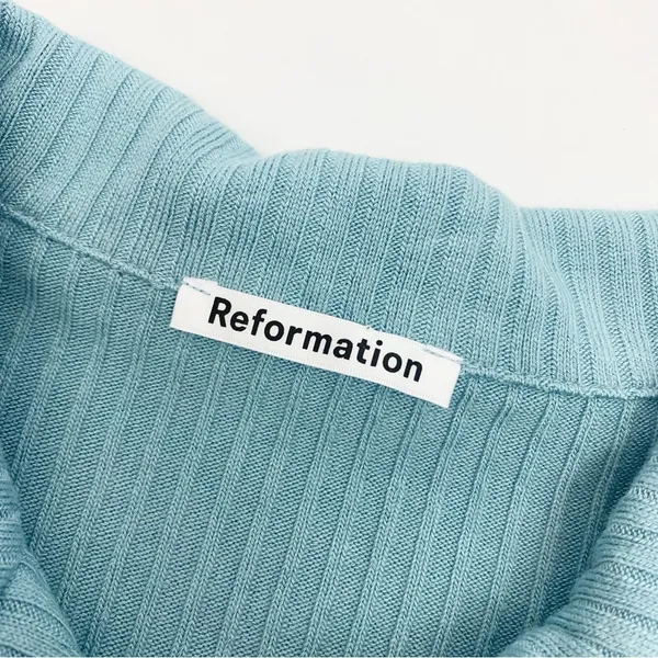 Reformation Peggy Ribbed Polo Two Button Crop Top Turquoise Green Blue - Image 10
