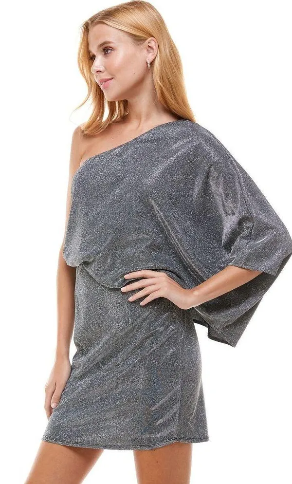 The Clothing Exchange Company | NWOT | Metallic Glitter One Shoulder Dress | L | Black | CD01940 - Image 3
