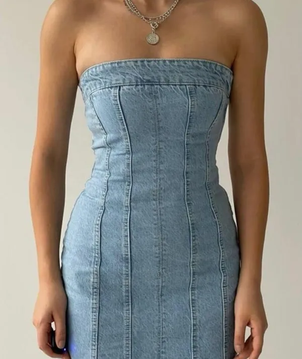 Asos Strapless Denim Mini Dress With Slit Hem - Image 11