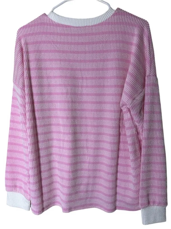 Zenana Raised Rib Striped Pullover & Wide Leg Pants Set Womens Lt Pink Sz Medium - Image 4