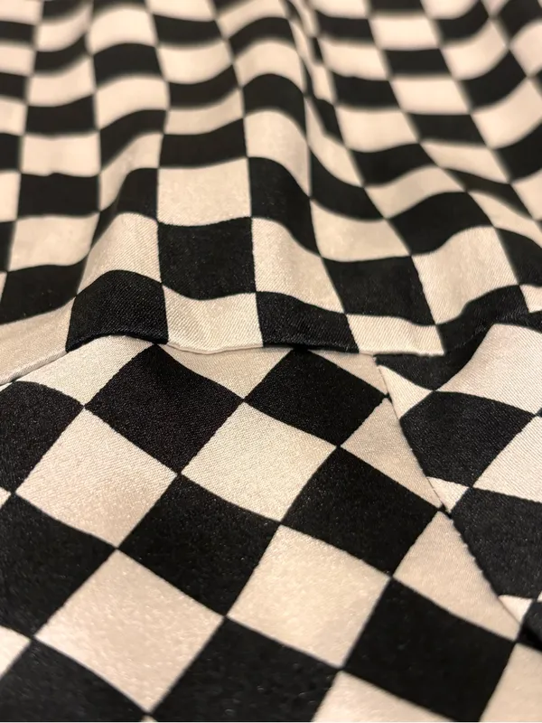 NWT ASOS Black White Checkered Satin Maxi Dress US 6 Mod Geometric - Image 6