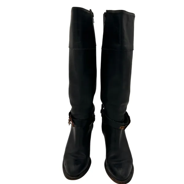 Frye Black Tall Leather Western Boots with Feather Detail Size 6 B - Image 9