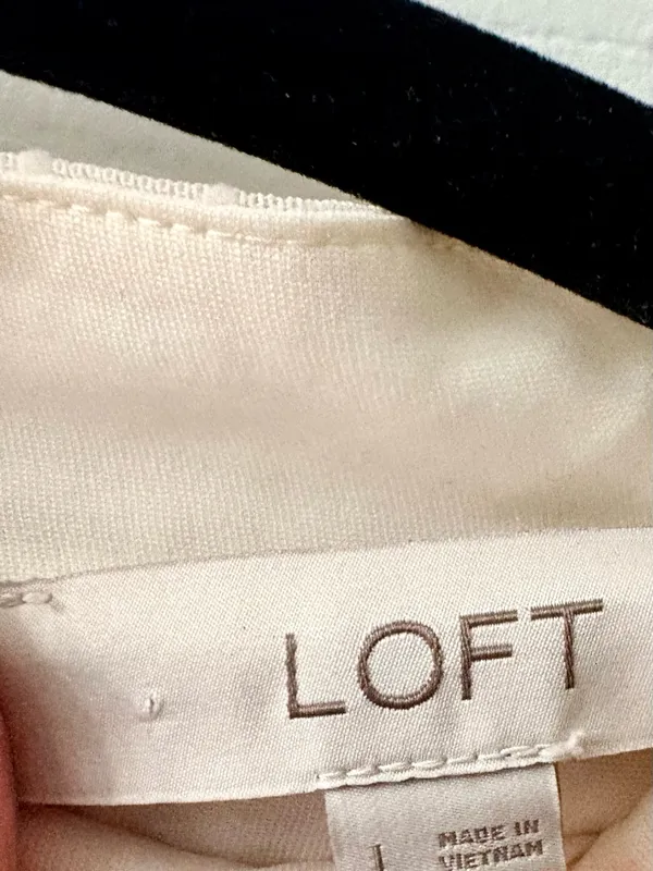 LOFT Ivory Sheer Dotted High Neck Blouse size L - Image 4