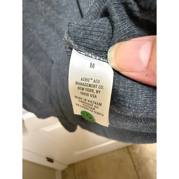 Aerie Womens Charcoal Gray Ribbed‎ Henley Long Sleeve Top Size Medium Slim Fit - Image 5
