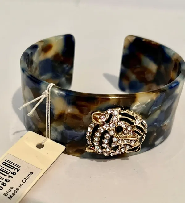 Amrita Singh Austrian Crystal & Goldtone Tiger Cuff - Image 3