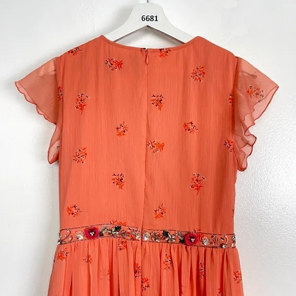 MAC DUGGAL Tiered Ruffle Chiffon Midi Dress in Apricot Size US 6 - Image 8