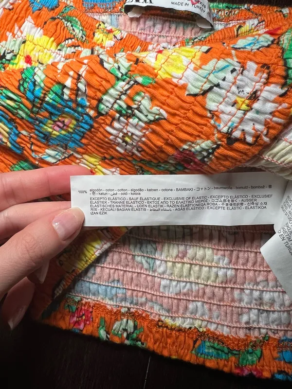 Zara Orange Floral Crop Top Crop Puff Sleeve Size Small - Image 7