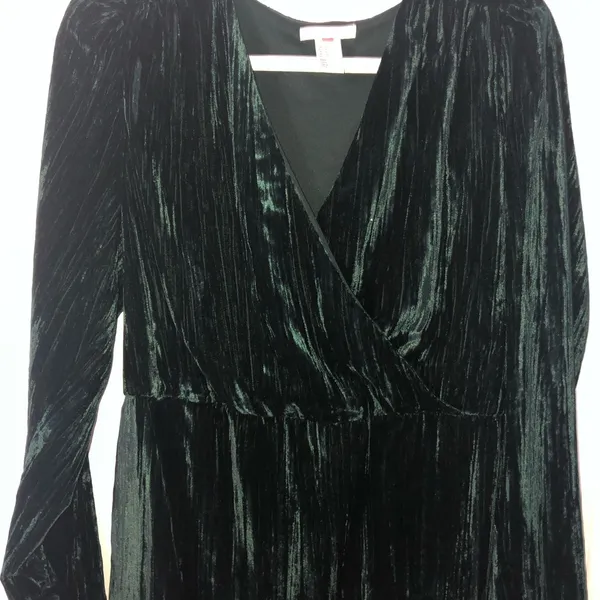 Crushed velvet green holiday dress criss cross detail H&M women’s size 10. - Image 11