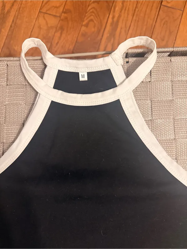 Black & White Contrast Halter Mini Dress Y2K 90s Style Size M - Image 6