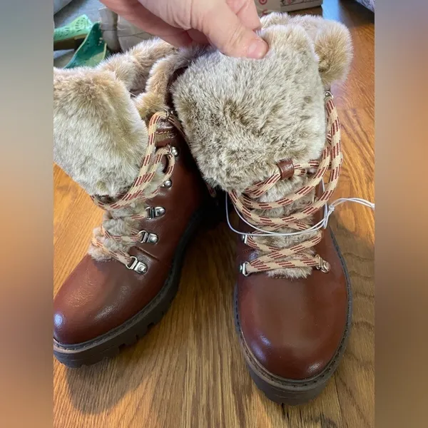 Women's Brown Faux‎ Fur Lined Lace Up Winter Snow Boots Size 6.5 - Image 3