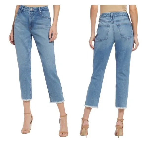 Good American Good Girlfriend Jeans 27 Cropped Raw Hem Medium Wash - Image 12