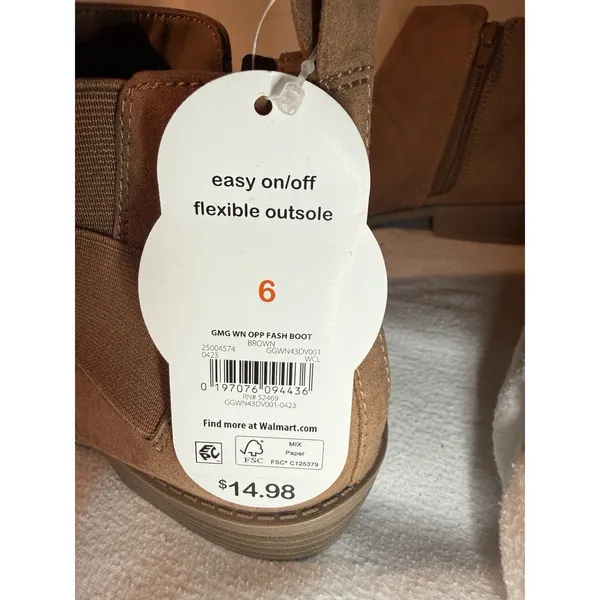 Wonder Nation Chelsea Ankle Boots Brown Faux Suede Zip Flexible Outsole 6 - Image 3