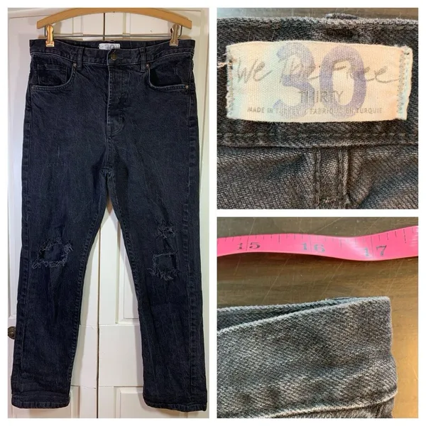 We The Free People‎ Distressed Black Jeans 30 Button Fly Denim Actual 34x29.5 - Image 2