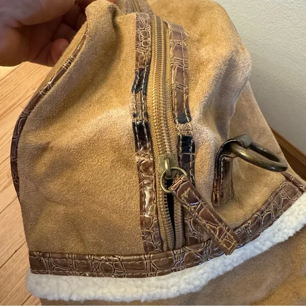 Bath Body Works Suede Faux Leather Croc Travel Duffle Bag Carry On Brown Tan 20" - Image 8