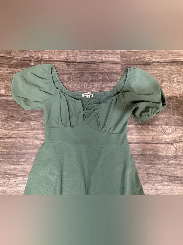 Inspired Hearts Sage Green Puff Sleeve Babydoll Mini Dress Size M - Image 3