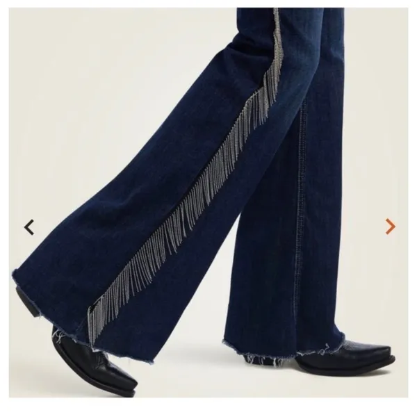 ARIAT R.E.A.L. Denim Dark Wash Silver Fringe Accent Side High Rise Flare Jeans - Image 3