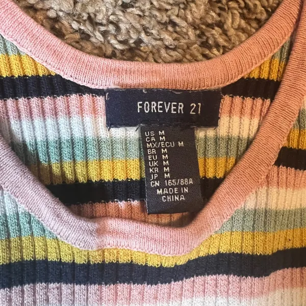 Forever 21 Striped Ribbed Tank Top Pink Yellow‎ Green Blue White Black Size M - Image 2