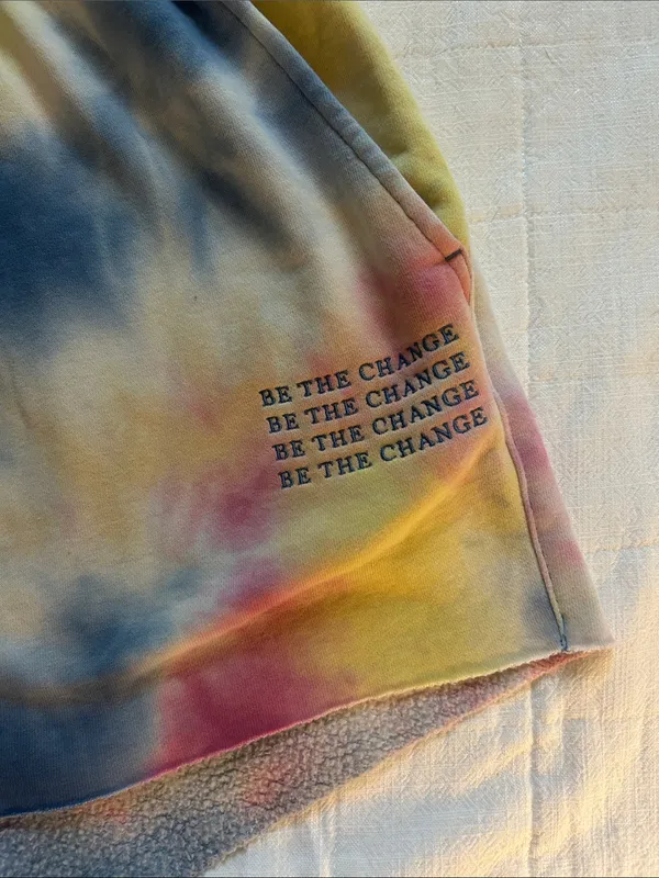 Balance Athletica Tie-Dye Affirmation Sweat Shorts - Yellow, Blue, Pink - Image 2