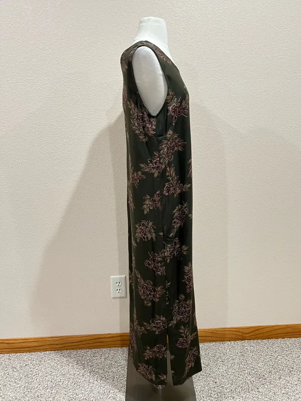 Erika Vintage 90s Two Piece Set Olive Green Floral Maxi Dress & Shacket Sz Small - Image 13