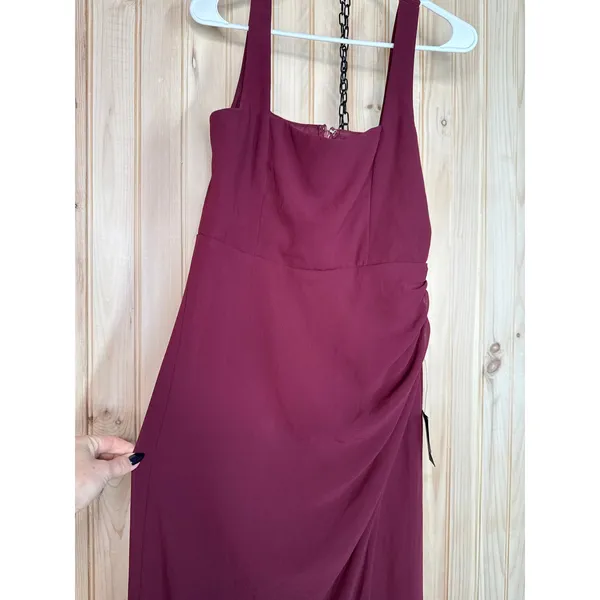 NWT Lulus Glamorous Disposition Burgundy Ruched Maxi Dress Bridesmaid Gala Sz M - Image 5