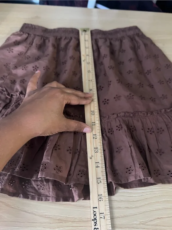 Hollister Brown Eyelet Puff Sleeve Crop Top & Ruffle Mini Skirt Set S/XS - Image 11