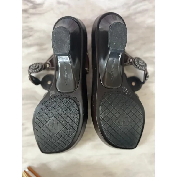 Donald J. Pliner Black/Dark Brown Leather Metal Western Embellished Sandal - Image 8