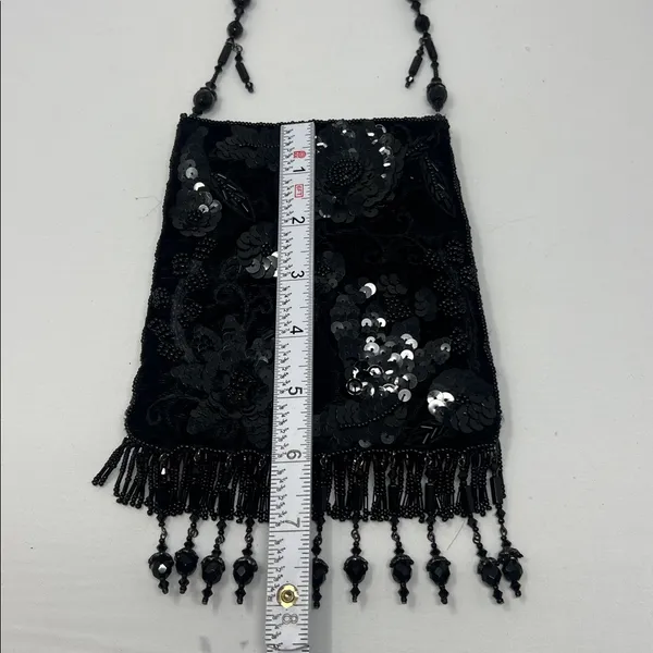 Todd Anthony Black Beaded Sequin Evening Bag‎ Vintage Flapper Purse - Image 10
