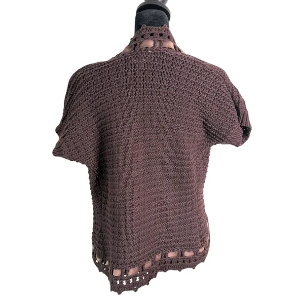 Brown Crochet Knit Shrug‎ Bolero Open Cardigan Size XS Indie Layering BOHO - Image 3