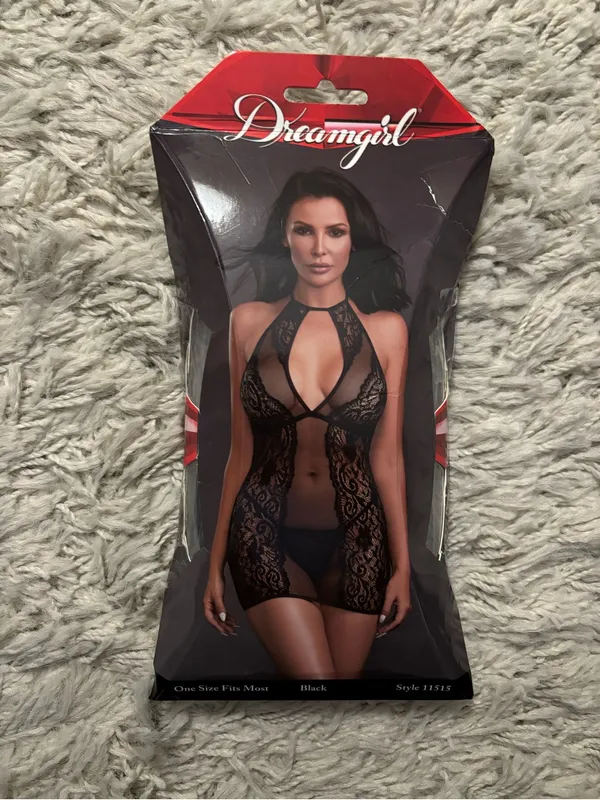 Dreamgirl Halter Chemise with Black Lace Fishnet with G-String Women’s One Size - Image 10
