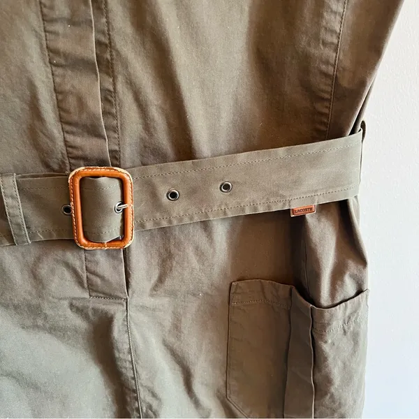Lacoste Army Green Button Up Safari Belted Shirt Dress | S - Image 3