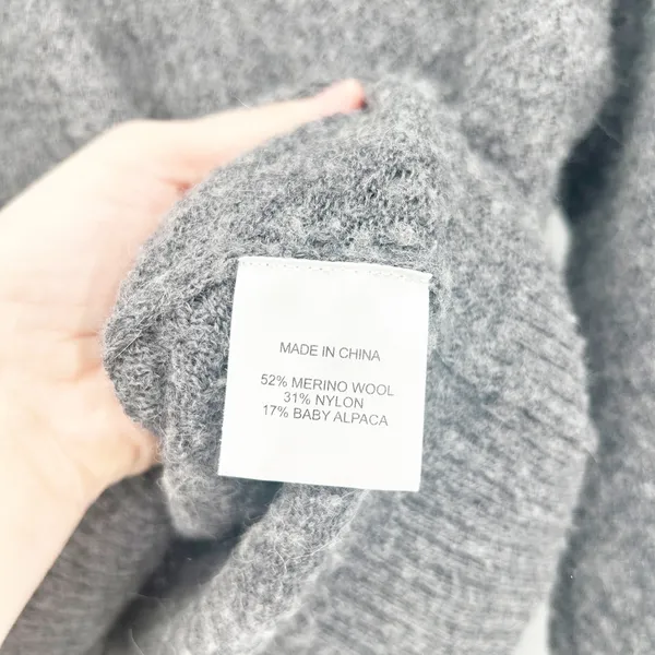 Quince Womens Baby Alpaca Wool Blend Diamond Stitch Crewneck Sweater‎ XS Gray - Image 5