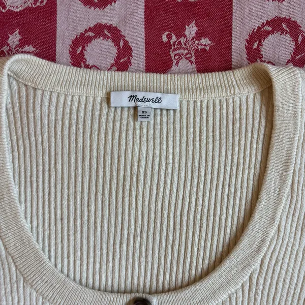 Madewell Scoopneck Cardigan Sweater in cream cotton blend XS - Image 4