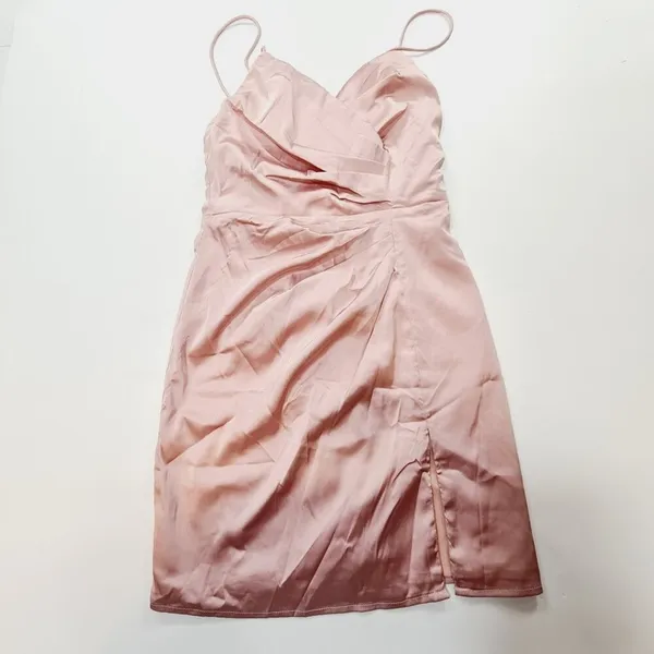 Superdown Kimora Satin Pleated Dress in Blush XS - Image 2