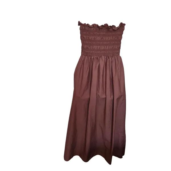 And Now This Brown Strapless Bandeau Shirred Body Midi Dress Sundress Size Large - Image 6