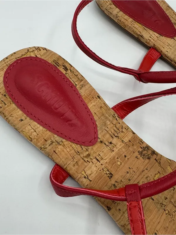 SCHUTZ Elsha Sandals‎ Womens 11 Red NWOB Cork Strappy Flat Thong Ankle Strap - Image 2