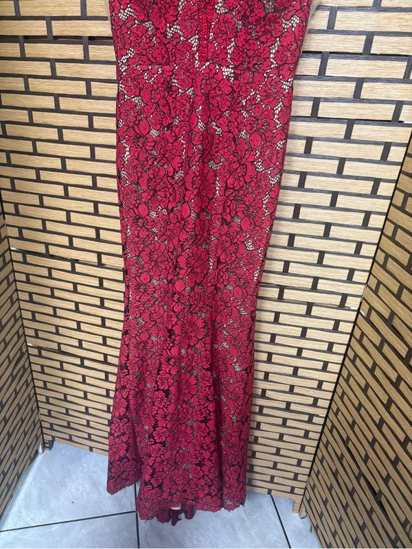 Ellie Wilde mon Cheri red and tan lace gown size 4 - Image 7