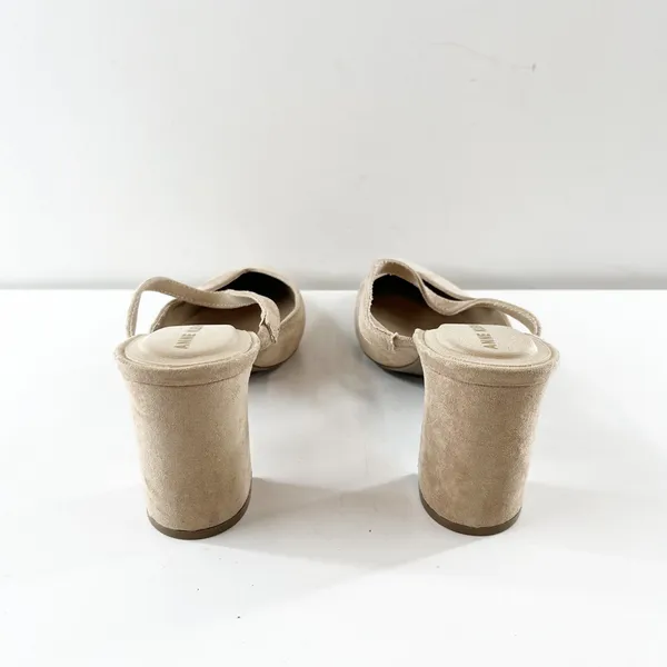 Anne Klein Bellatrix Pointed Toe Suede Block Heel Mule Heels Tan Beige 9 - Image 7