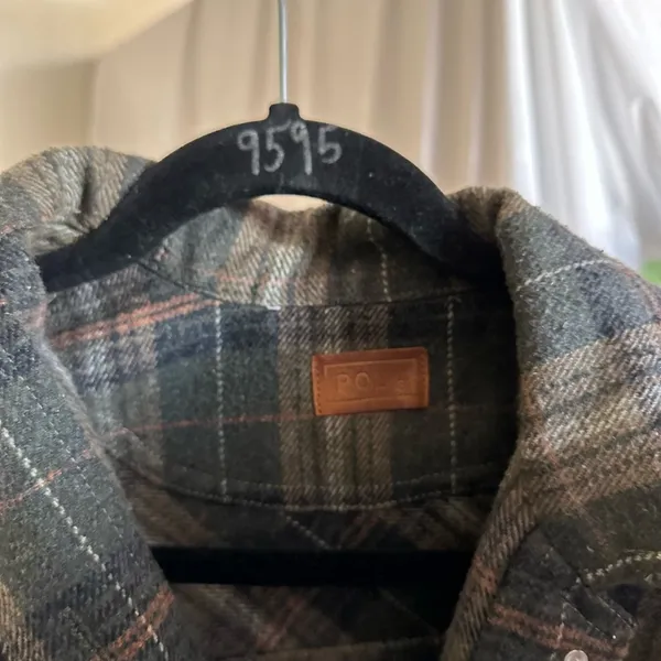 POL Plaid Long Sleeve Button Front Flannel Shirt Green Size Small - Image 3
