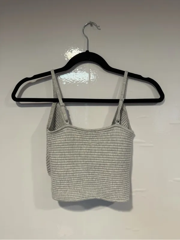 Aerie Ribbed Wrap Crop Tank Top - Light Gray‎ - Image 3