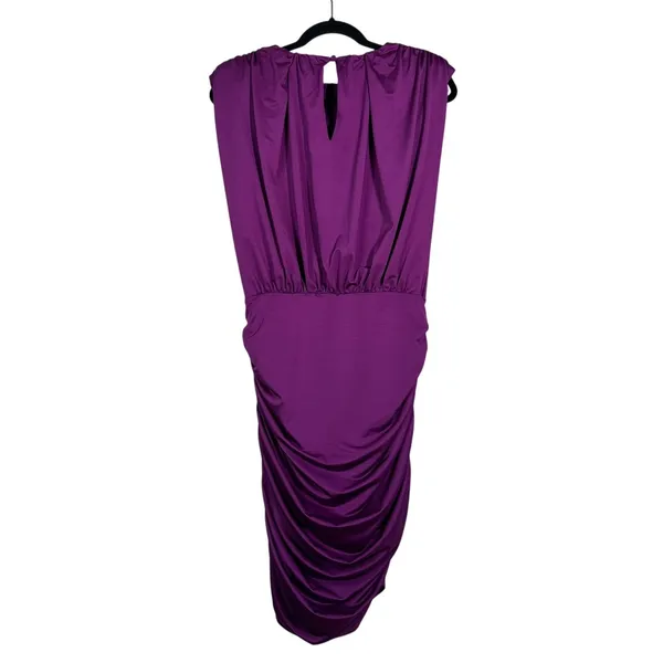 8 M Veronica Beard Bora Draped Mini Dress Ruched Bodycon stretch satin Purple - Image 5