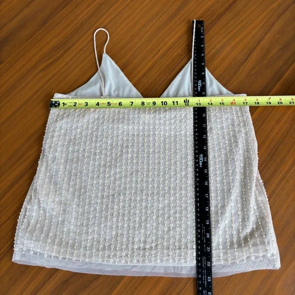 H&M Sequin Tank Top Size 8 Beige Mesh Spaghetti Strap Glam Party Holiday Work - Image 7
