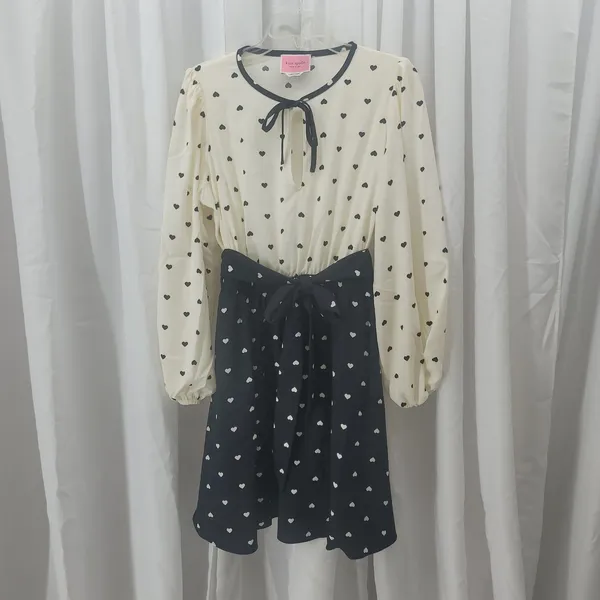 Kate Spade Perfect Heart Romantic Dress Size L Tie Keyhole Neck Black Cream NWOT - Image 8