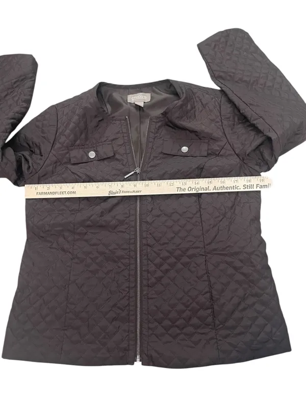 Chico's Collarless Quilted Dark Brown Full Zip Jacket - Image 4