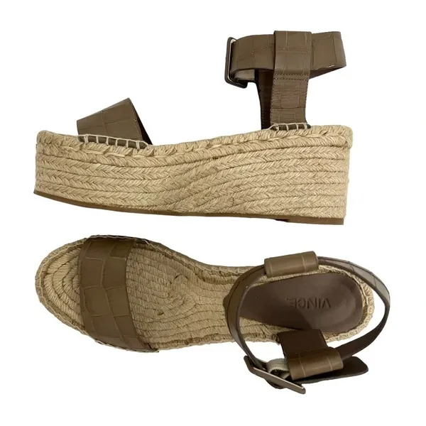 Vince Abby Croc Espadrille Platform Sandals Taupe Summer Bohemian Chic size 9 - Image 3