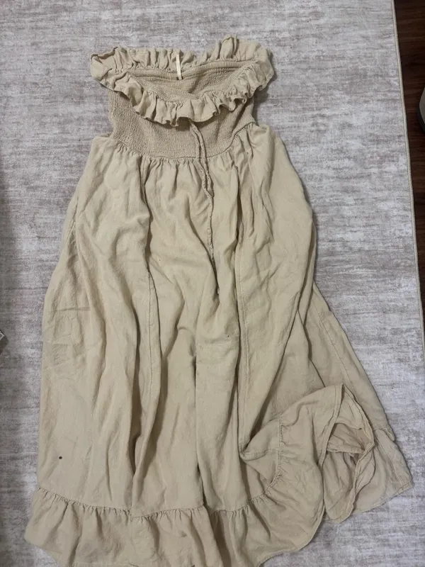 Free People Lush Life Linen Strapless Midi Dress Bleached Sand size medium - Image 2